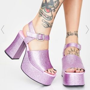 Dolls Kill First Class Flirt Glitter Platforms